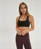 Strappy Cross Back Yoga Bra - Black Front View