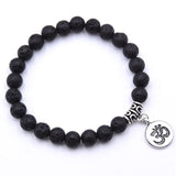 Lava Rock 8mm beaded bracelet with Om charm