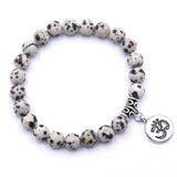 Black & White Marbled 8mm beaded bracelet with Om charm