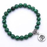 Green Marbled 8mm beaded bracelet with Om charm