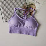 Lavender Cross back yoga bra - front