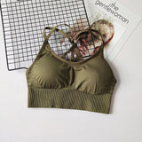 Army Green Cross back yoga bra - front