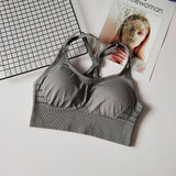 Gray Cross back yoga bra - front