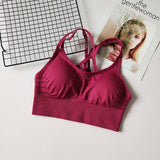 Red Cross back yoga bra - front
