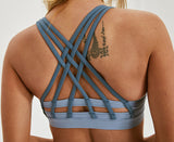 Strappy Cross Back Yoga Bra - Blue