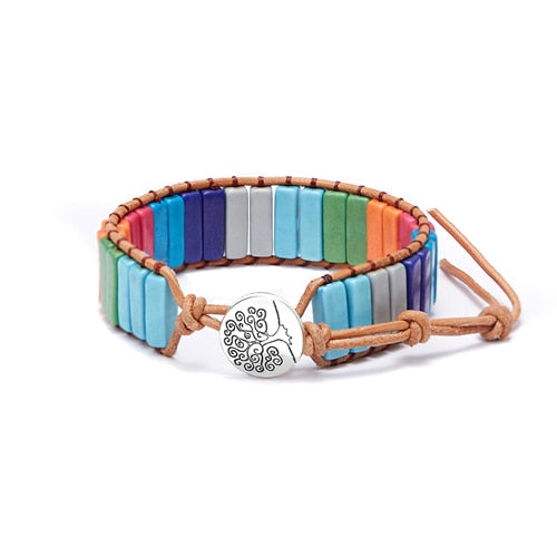 Chakra Multi Colored Duo Tree of Life Charm Bracelet (Unisex)