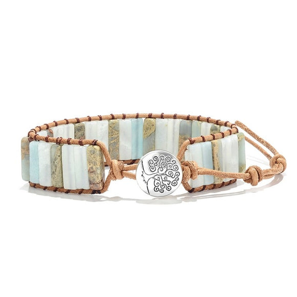 Pastel Natural Stone Tree of Life Charm Wrap Bracelet (Unisex)