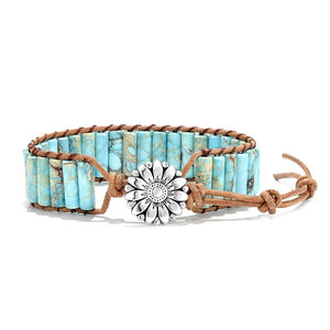 Crackled Turquoise Flower Charm Bracelet (Unisex)