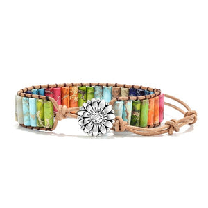 Crackled Multi Colored Duo Flower Charm Bracelet (Unisex)