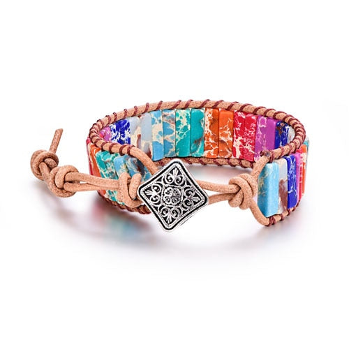 Multi Colored Natural Stone Metal Charm Wrap Bracelet (Unisex)
