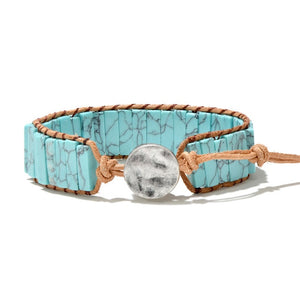 Turquoise Natural Stone Button Charm Wrap Bracelet (Unisex)
