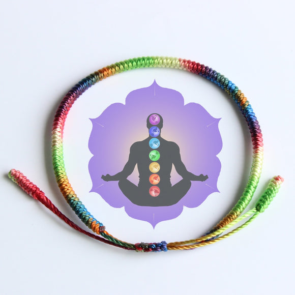 7-Chakra Tibetan Hand Braided Bracelet - showing chakra diagram