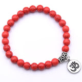 Red Marbled 8mm beaded bracelet with Om charm
