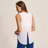 Mesh Patchwork Loose Yoga Top in white - back view untied