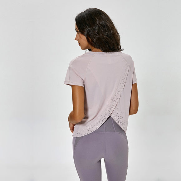 Pretty Little Overlapped Back Women's Top - back view in pink